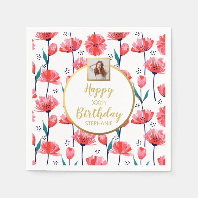 Serviette En Papier Jolies Tulipes Roses, Texte Photo Personnalisé, An (Devant)