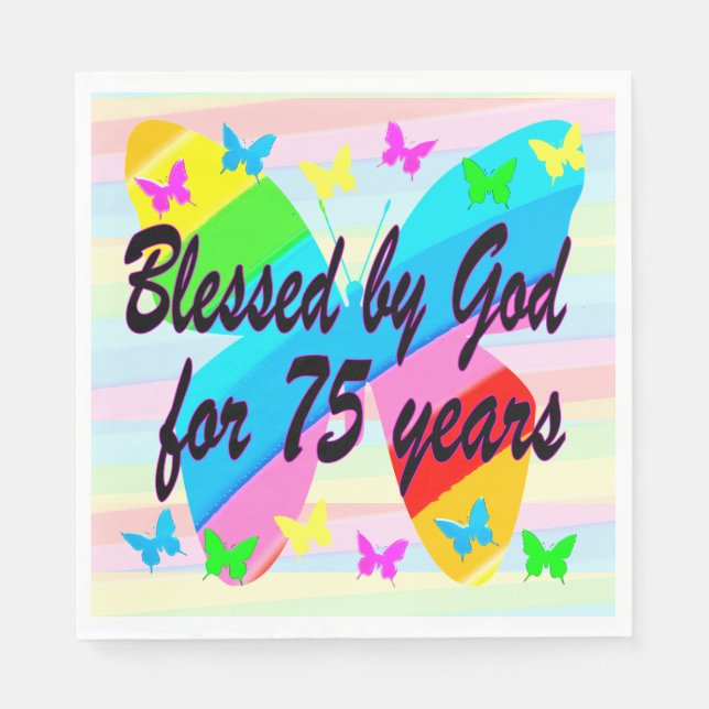 SERVIETTE EN PAPIER JOLIMENT BÉNÉFICIÉ PAR DIEU 75E ANNIVERSAIRE DE FÊ (Devant)