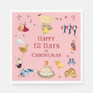 Serviette En Papier Jolis 12 Jours de Noël Vintage Mid-Siècle
