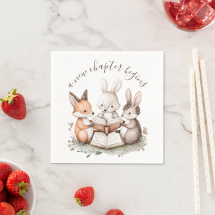 Serviette En Papier Jolis Animaux de la Forêt Lisant Un Nouveau Chapit