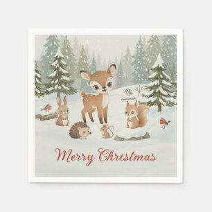 Serviette En Papier Jolis cerfs et animaux de la forêt Joyeux Noël