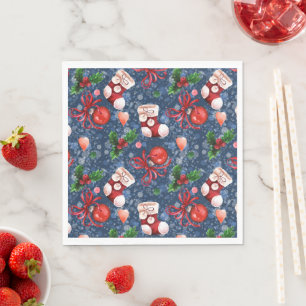 Serviette En Papier Jolis chaussons de Noël Boules Rouge Baies de houx