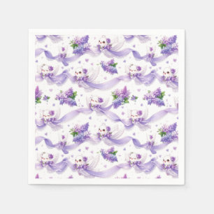 Serviette En Papier Jolis colombes de mariage avec lilas et rubans
