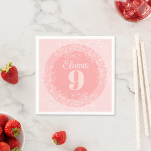 Serviette En Papier Jolis Fleurs Blanches Motif Sur Fond Rose