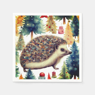 Serviette En Papier Jolis hérissons et arbres de fêtes