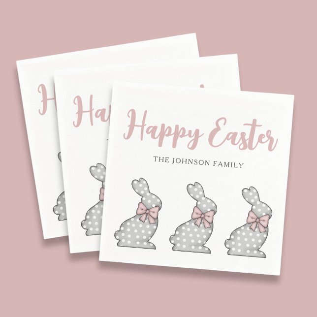 Serviette En Papier Jolis Lapins Roses Joyeuses Pâques  (Cute Pink Bunnies Happy Easter Napkins)
