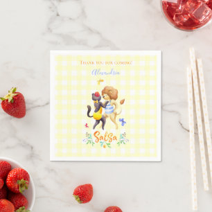 Serviette En Papier Jolis Lions de la Forêt Dansant la Salsa Gingham J