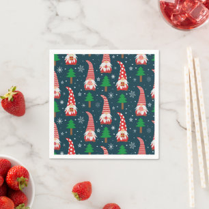 Serviette En Papier Jolis nains de Noël avec des arbres et des flocons