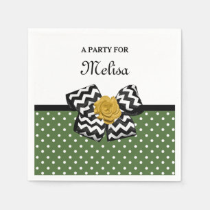 Serviette En Papier Jolis points verts Rose jaune à chevrons Ruban et 