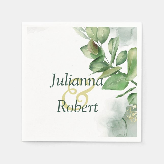 Serviette En Papier Jolis serviettes en aquarelle verdure (Devant)