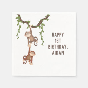 Serviette En Papier Jolis singes 1er anniversaire d'un enfant