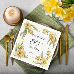 Serviette En Papier Jonquilles Jaunes Élégantes Floral 50e Anniversair