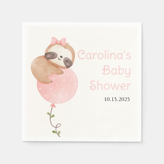 Serviette En Papier Jote Sloth Baby Girl Baby shower (Devant)