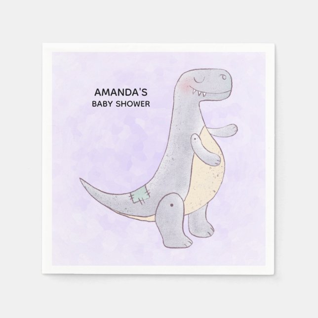 Serviette En Papier Jouet Dinosaure gris mou Baby shower d'aquarelle (Devant)