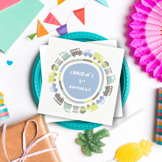 Serviette En Papier Jouets pour garçons Bleu pastel Transport Annivers
