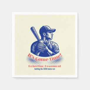 Serviette En Papier Joueur de baseball bleu vintage Homme 50e annivers