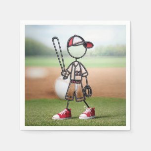 Serviette En Papier Joueur de baseball en bonhomme allumette avec des 