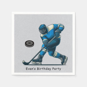 Serviette En Papier Joueur de hockey bleu et gris fête d'anniversaire