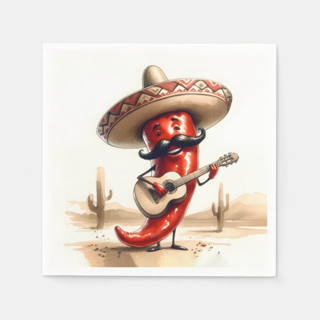 Serviette En Papier Joueur guitariste mexicain Red Chili Pepper (Devant)