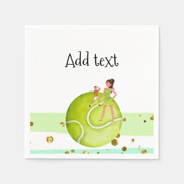 Serviette En Papier Joueuse de tennis tient raquette et balle (Devant)