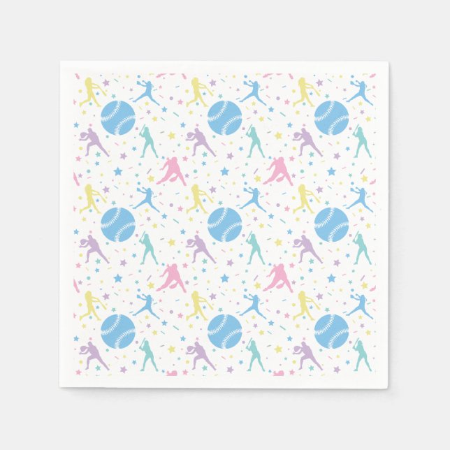 Serviette En Papier Joueuses de softball étoiles (Devant)