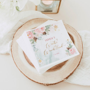 Serviette En Papier Jour d'anniversaire de fille d'hiver rose pâle