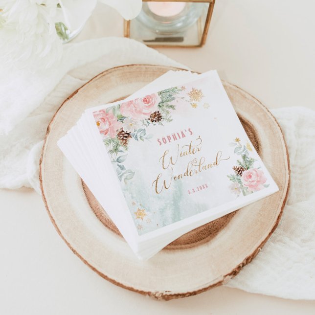 Serviette En Papier Jour d'anniversaire de fille d'hiver rose pâle (Créateur téléchargé)