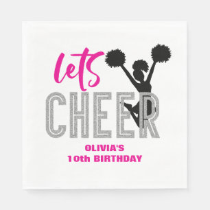 Serviette En Papier Jour d'anniversaire de la Cheerleader rose argent 