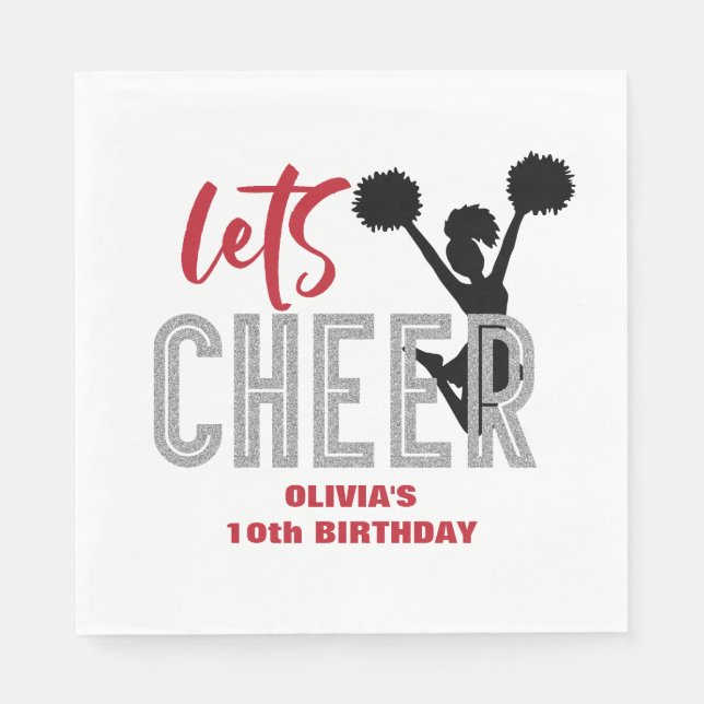 Serviette En Papier Jour d'anniversaire de la Cheerleader rouge argent (Devant)