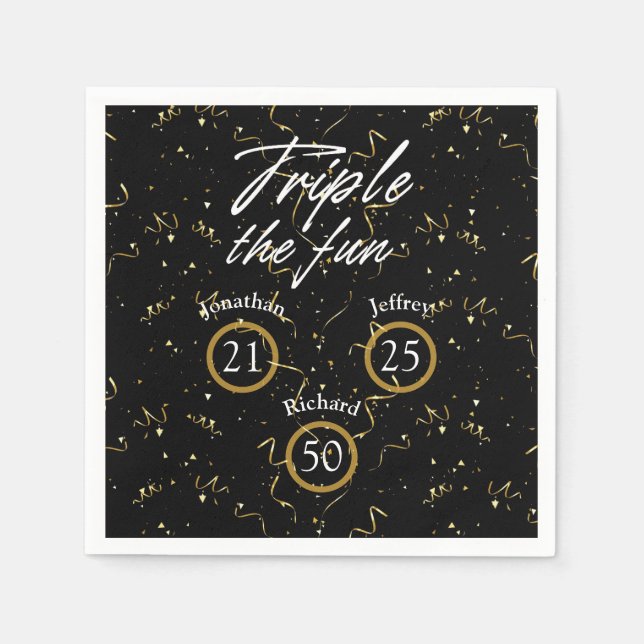 Serviette En Papier Jour d'anniversaire triple Le plaisir (Devant)