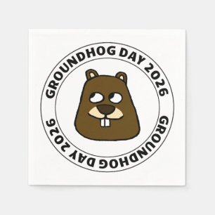 Serviette En Papier Jour de la marmotte 2026 avec visage de marmotte