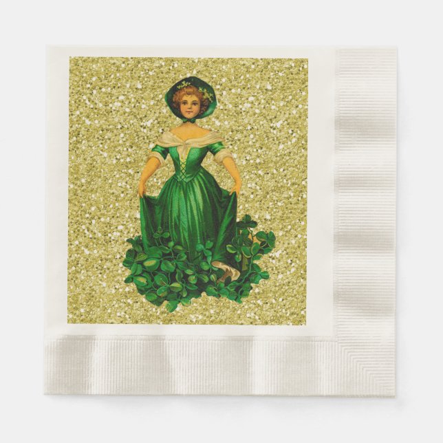 Serviette En Papier Jour de la Saint Patrick Lady Green Gown Gold Faux (Devant)