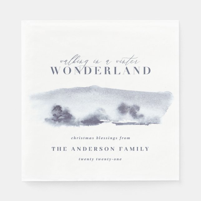 Serviette En Papier Jour de Noël abstrait bleu minimal (Devant)