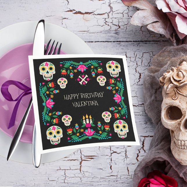 Serviette En Papier Jour des crânes de sucre morts Personnalisé (Day of the Dead napkins with Mexican theme and sugar skulls from my Dia de los Muertos collection)