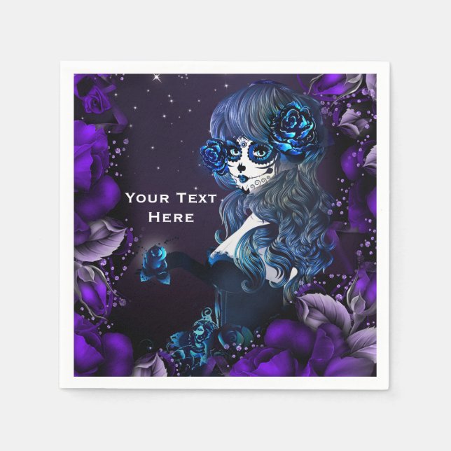 Serviette En Papier Jour des Morts Crâne de Sucre Mexicain Fête Violet (Devant)