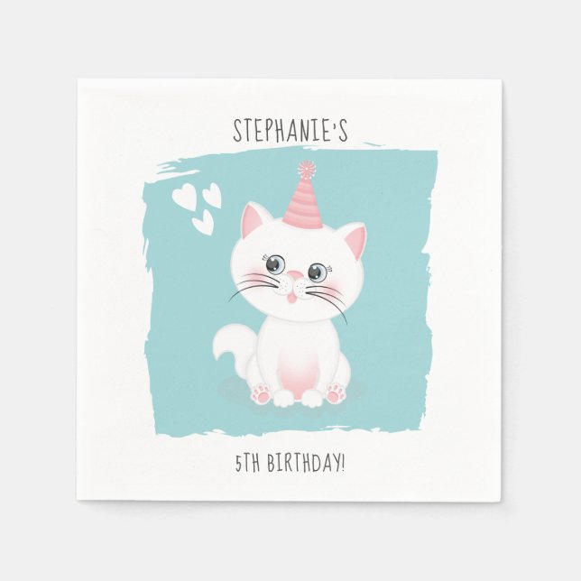 Serviette En Papier Jour Purr-fect Chat Anniversaire (Devant)