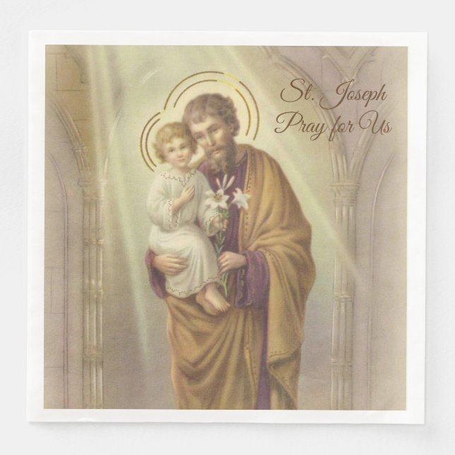 Serviette En Papier Jour Saint-Joseph Enfant Jésus Lys Fête (Devant)
