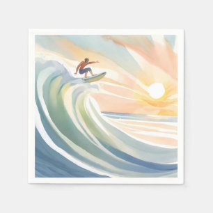 Serviette En Papier Journées de surf Aquarelle de vague océanique Su