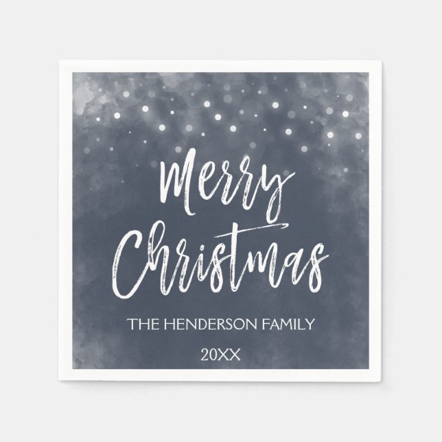 Serviette En Papier Jours de Noël bleu et blanc (Devant)