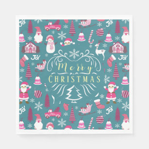 Serviette En Papier Joy Christmas Turquoise