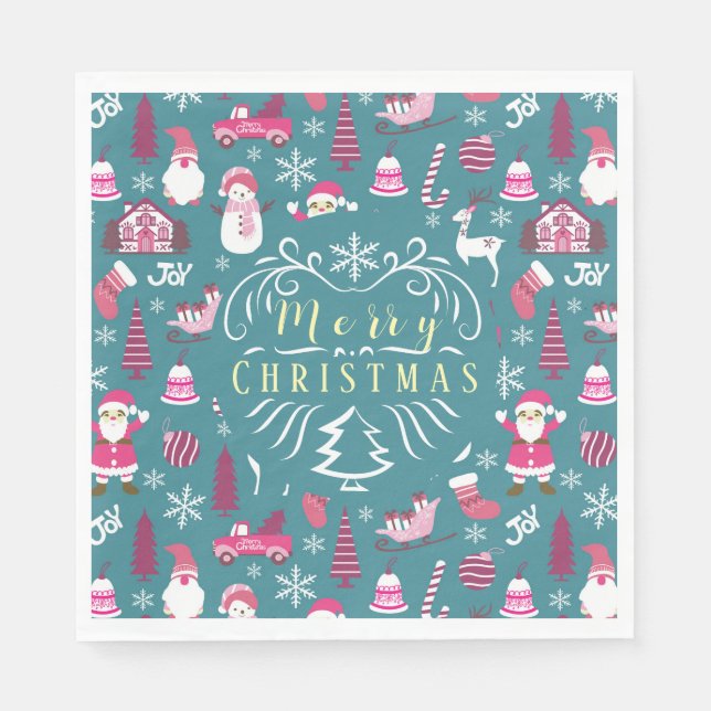 Serviette En Papier Joy Christmas Turquoise (Devant)