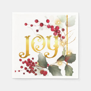Serviette En Papier JOY Holiday Pointesettias Holly Berries