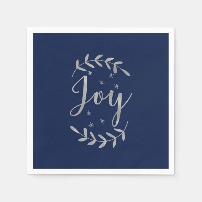 Serviette En Papier JOY Silver Blue Botanique Feuille Moderne Vacances (Devant)