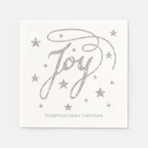 Serviette En Papier JOY Texte Faux Paillettes Argentées et Titre Perso