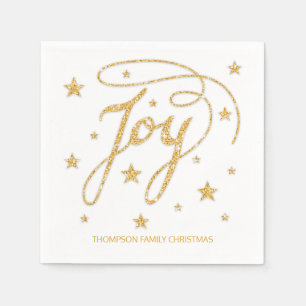 Serviette En Papier JOY Texte Faux Paillettes Dorées Look & Titre Pers