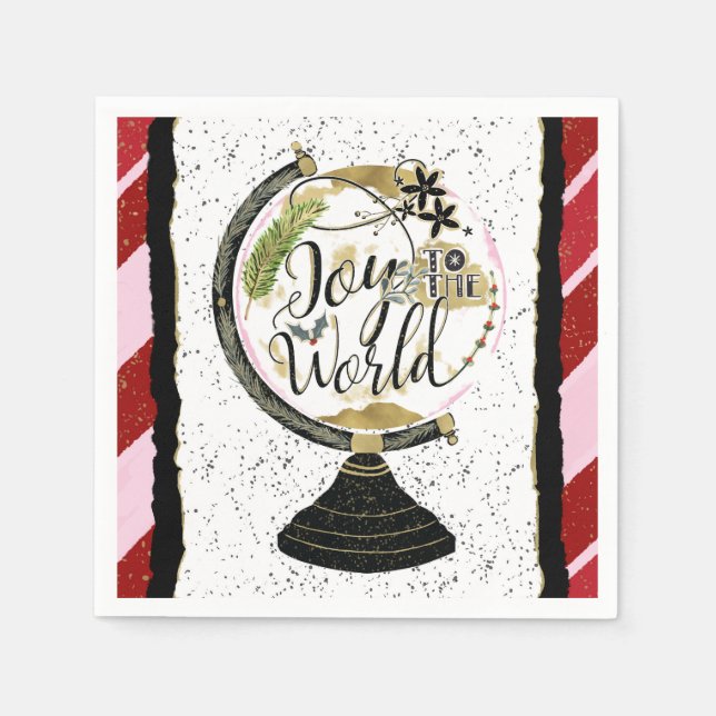 Serviette En Papier Joy to the World Global Holiday Pink & Red Party (Devant)