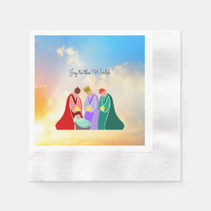 Serviette En Papier Joy to the World, Illustration des Trois Sages,