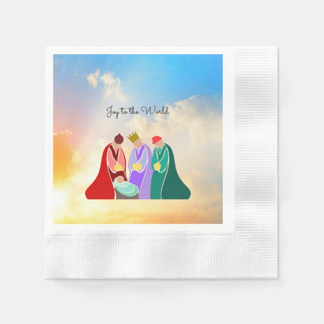 Serviette En Papier Joy to the World, Illustration des Trois Sages, (Devant)