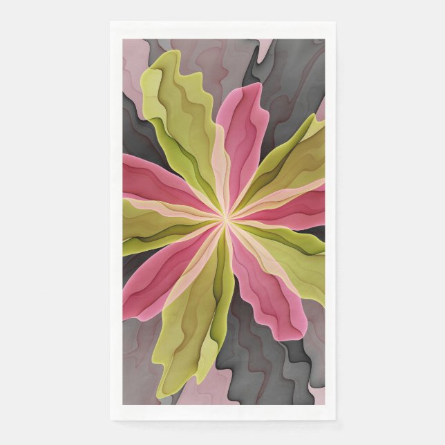 Serviette En Papier Joy, Vert rose Anthracite Imaginaire Fleur Fractal (Devant)