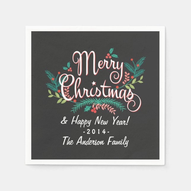 SERVIETTE EN PAPIER JOYE CHRISTMAS CHALKBOARD HOLLY ET BRANCHES (Devant)